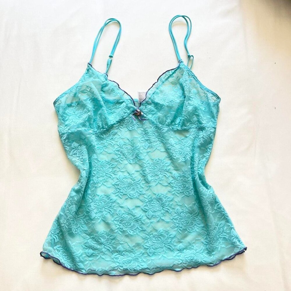 Y2k blue‎ lace fairy cami top size medium